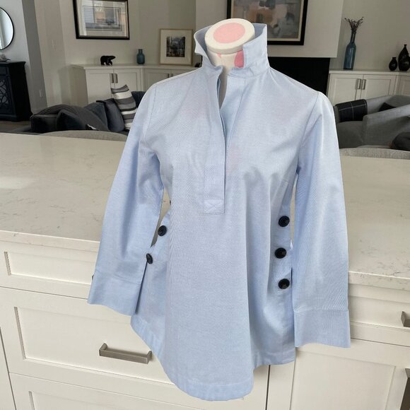 Chico's Pull On 3 Button Cotton Tunic Top w Lg Button Detail Lt Blue Sz 2P NWOT - Picture 1 of 13